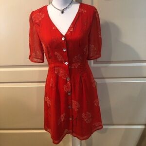 Aritzia Wilfred Red Floral V-Neck Button-Front Midi Dress